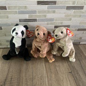 Ty beanie babies- Lot Of 3 bears Almond, Pecan and China lot of plushies